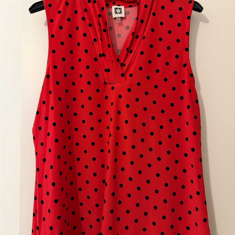 Anne Klein Red Sleeveless V-Neck Polka Dot Camisole